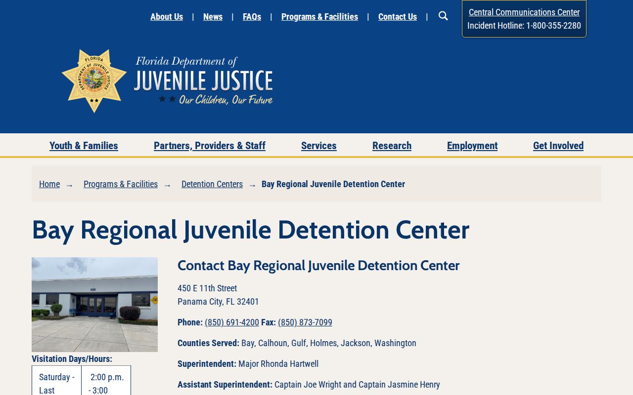 Bay Regional Juvenile Detention Center youth release contact source