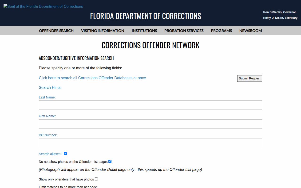 FDC absconder search for Washington County supervision status