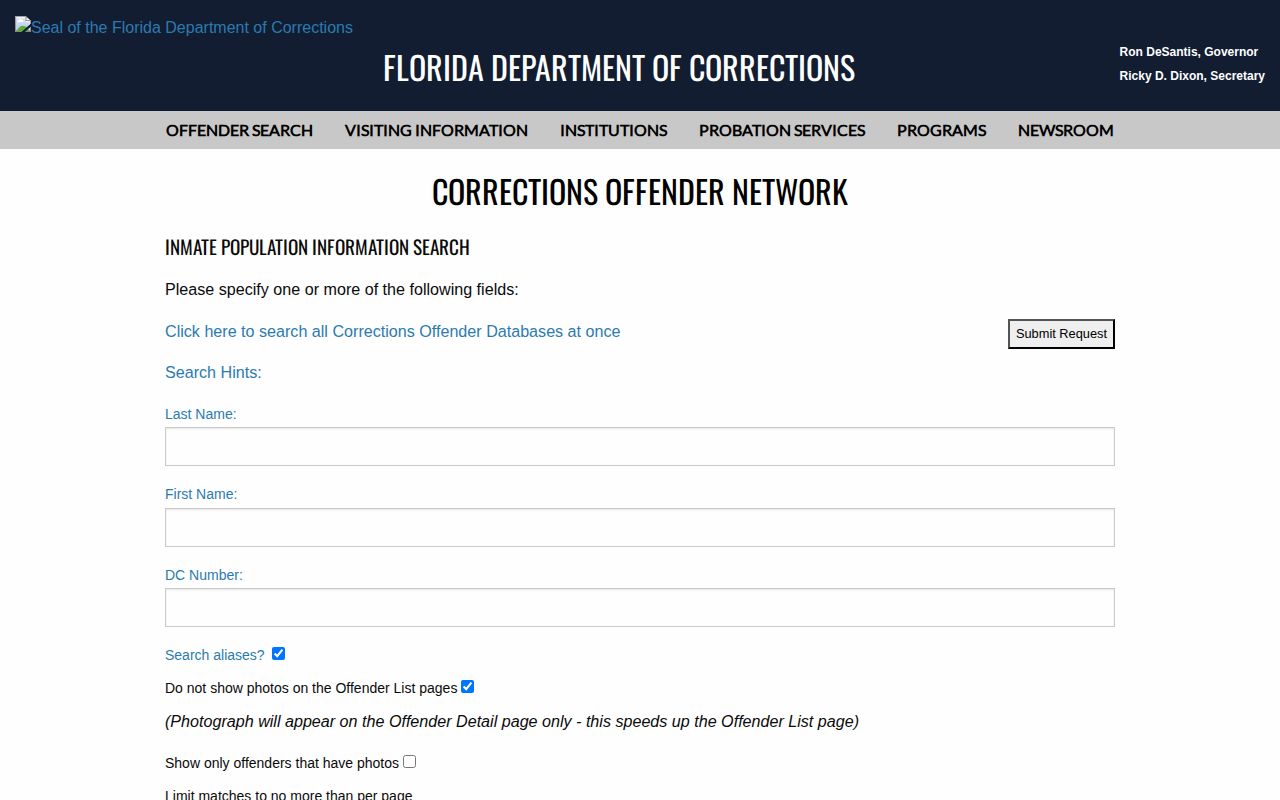 FDC active inmate search for Washington County release date lookup