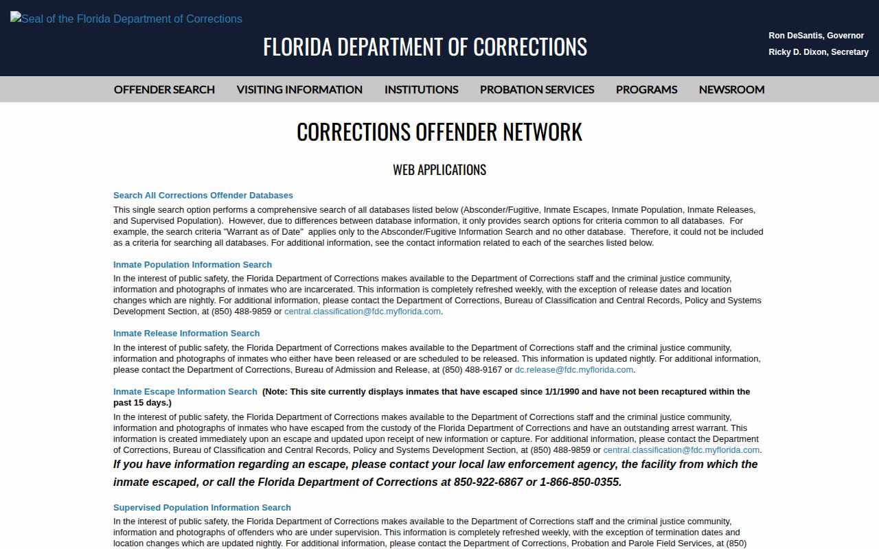 Florida offender search for Washington County released inmates