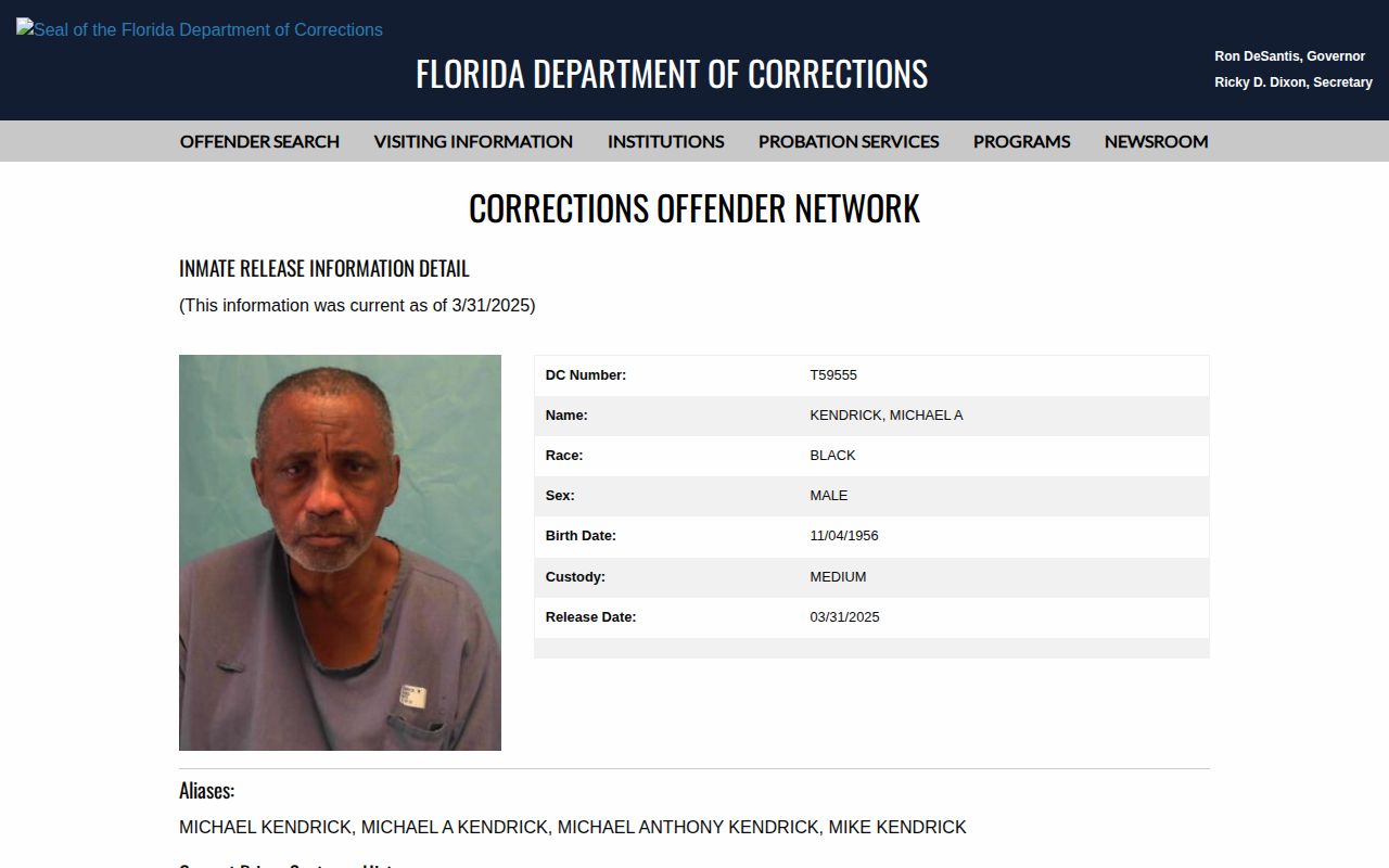 Completed Florida release date record used for Washington County lookup