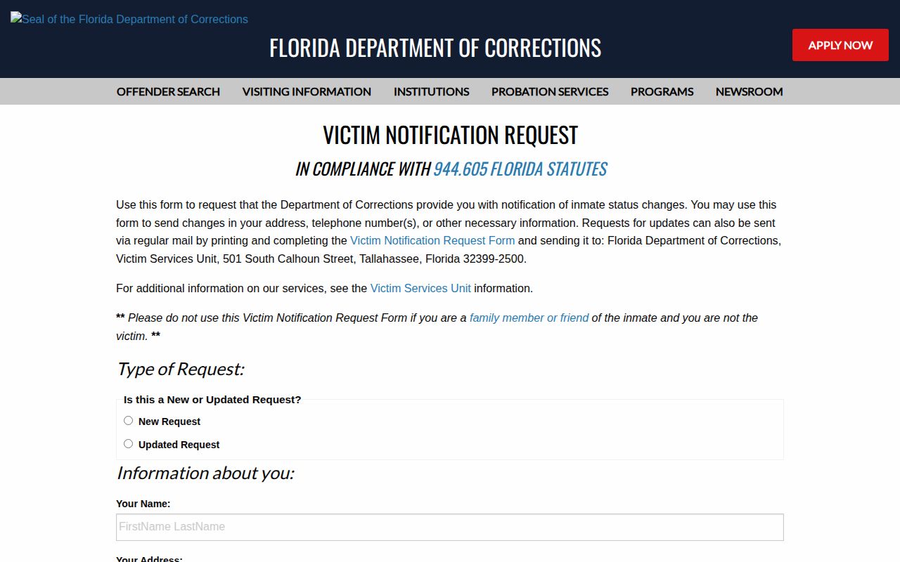 FDC notification instructions supporting Washington County VINE release alerts