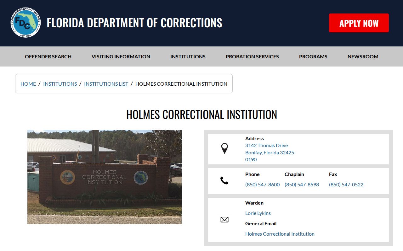 Northwest Florida Reception Center Main Unit official release information source