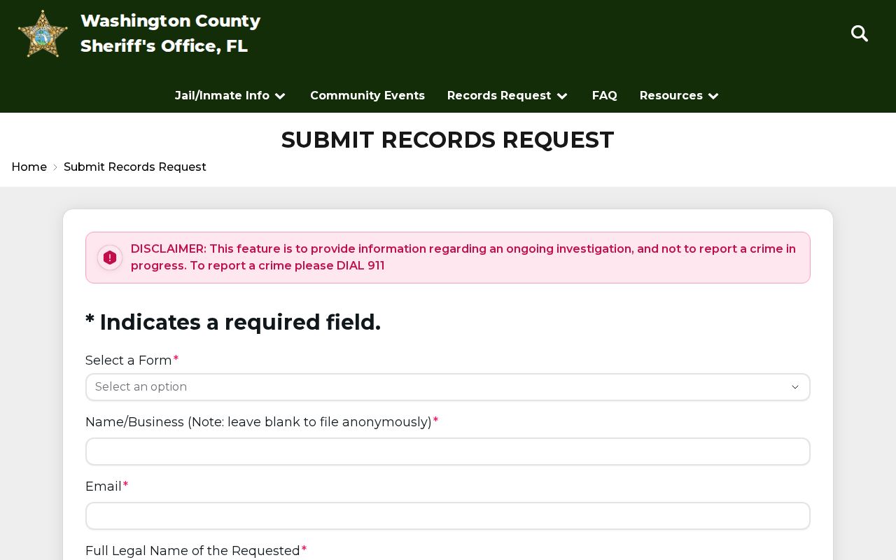 Washington County release record request form